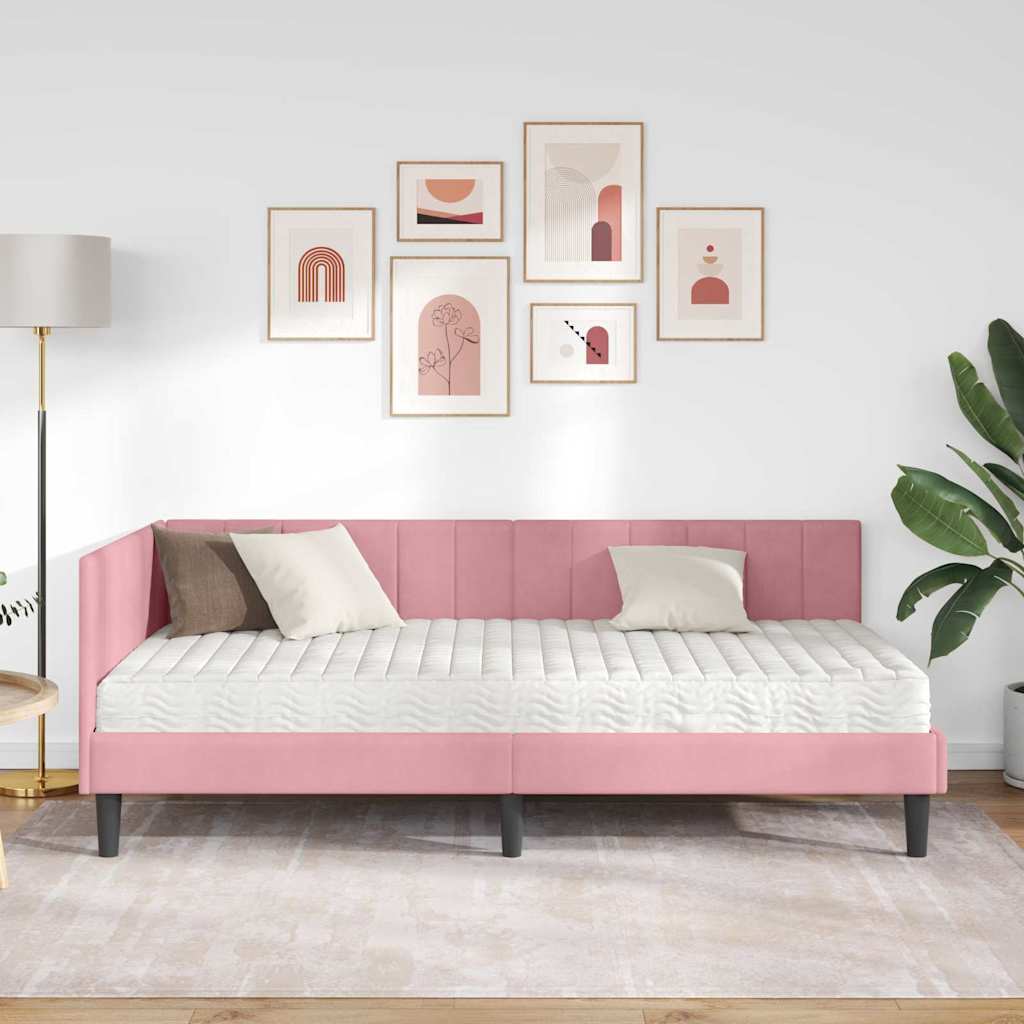 Kampinė lovos konstrukcija Rožinė 90 x 200 cm Aksomas