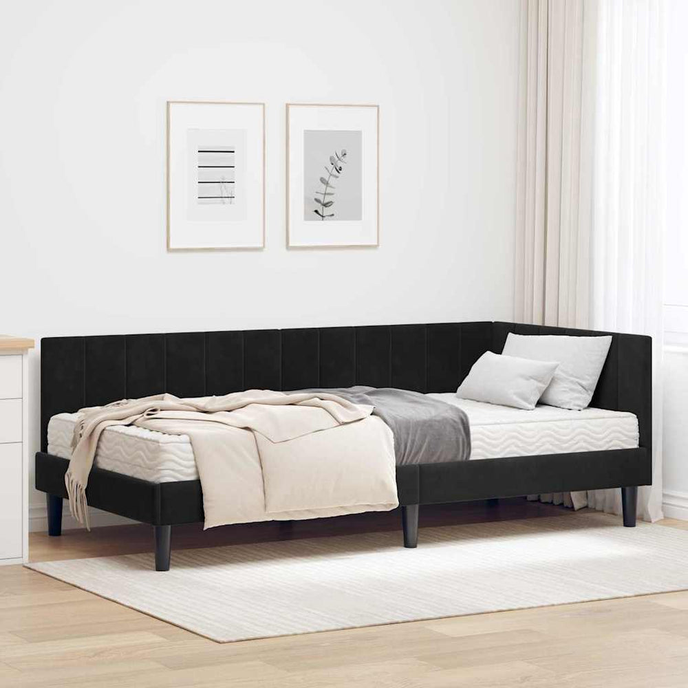 Kampinė lovos konstrukcija Juoda 90 x 200 cm Aksomas
