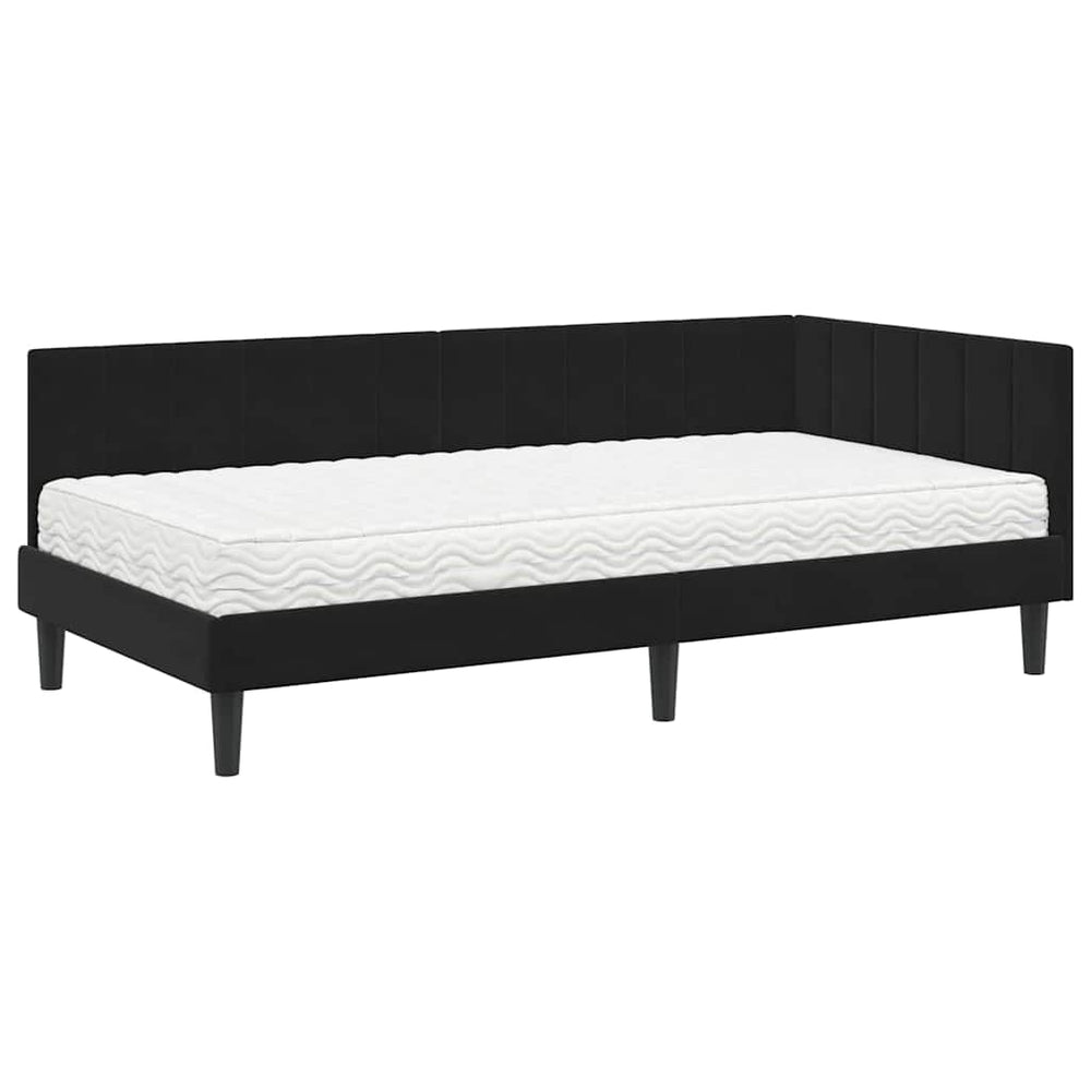 Kampinė lovos konstrukcija Juoda 90 x 200 cm Aksomas