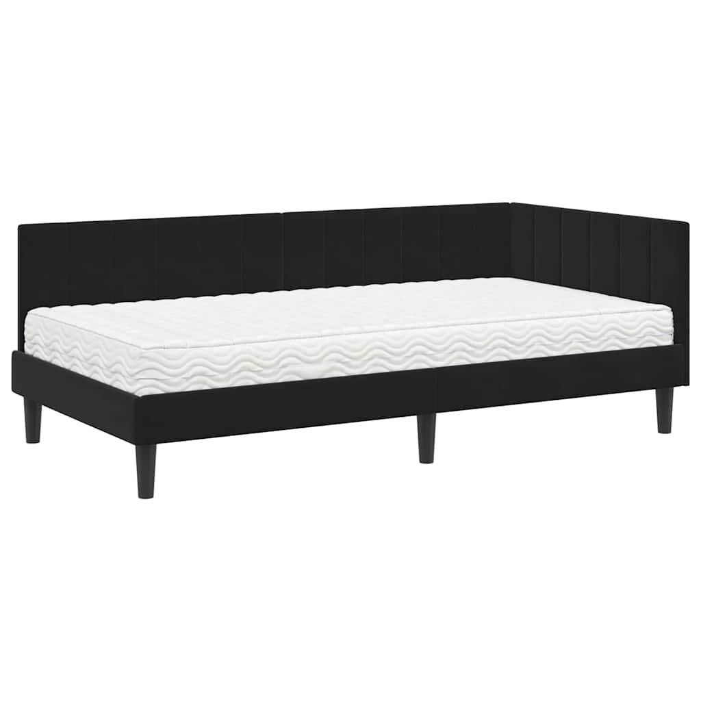 Kampinė lovos konstrukcija Juoda 90 x 200 cm Aksomas