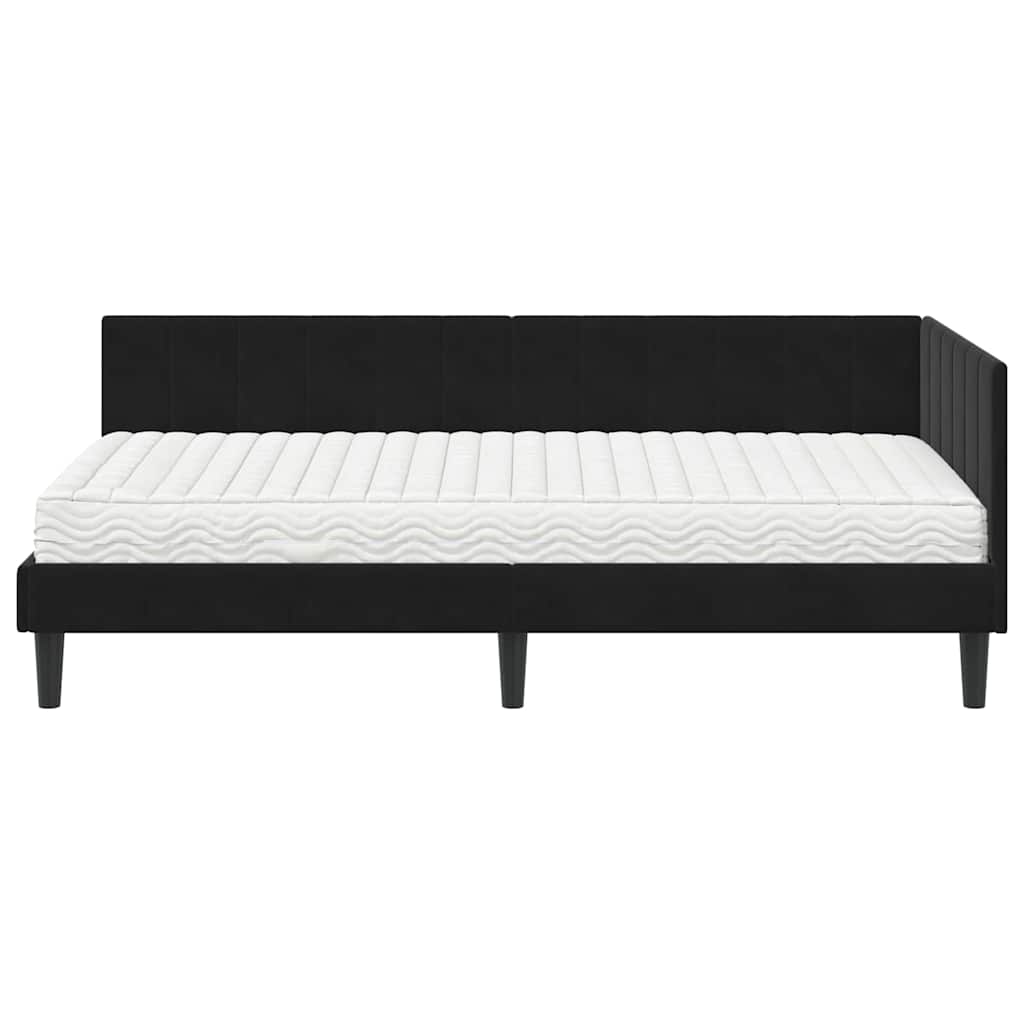 Kampinė lovos konstrukcija Juoda 90 x 200 cm Aksomas