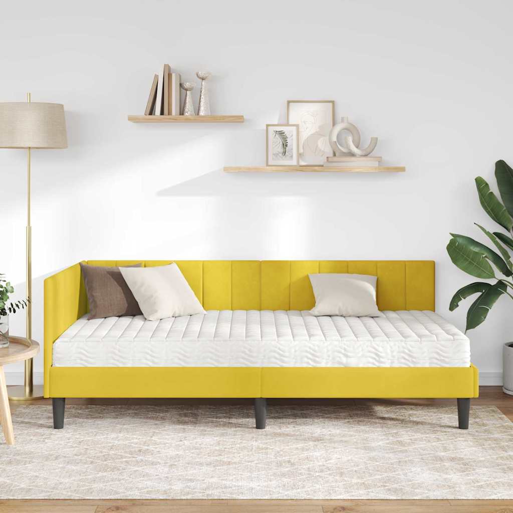 Kampinė lovos konstrukcija Geltona 90 x 200 cm Aksomas