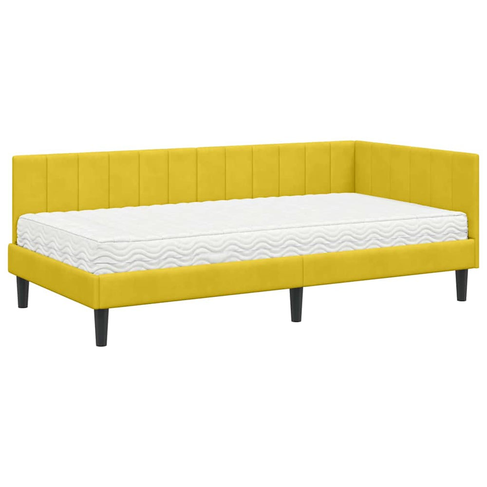 Kampinė lovos konstrukcija Geltona 90 x 200 cm Aksomas