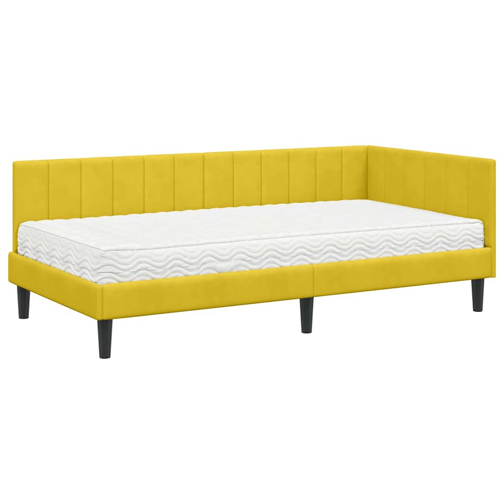 Kampinė lovos konstrukcija Geltona 90 x 200 cm Aksomas