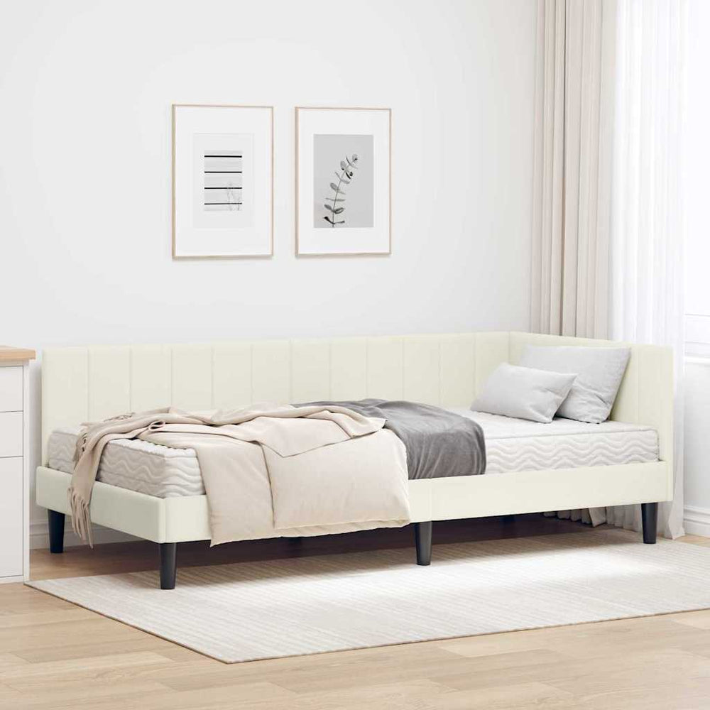 Kampinė lovos konstrukcija Kreminė 90 x 200 cm Aksomas