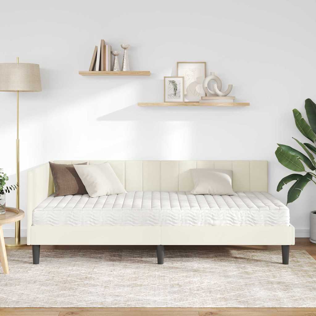 Kampinė lovos konstrukcija Kreminė 90 x 200 cm Aksomas