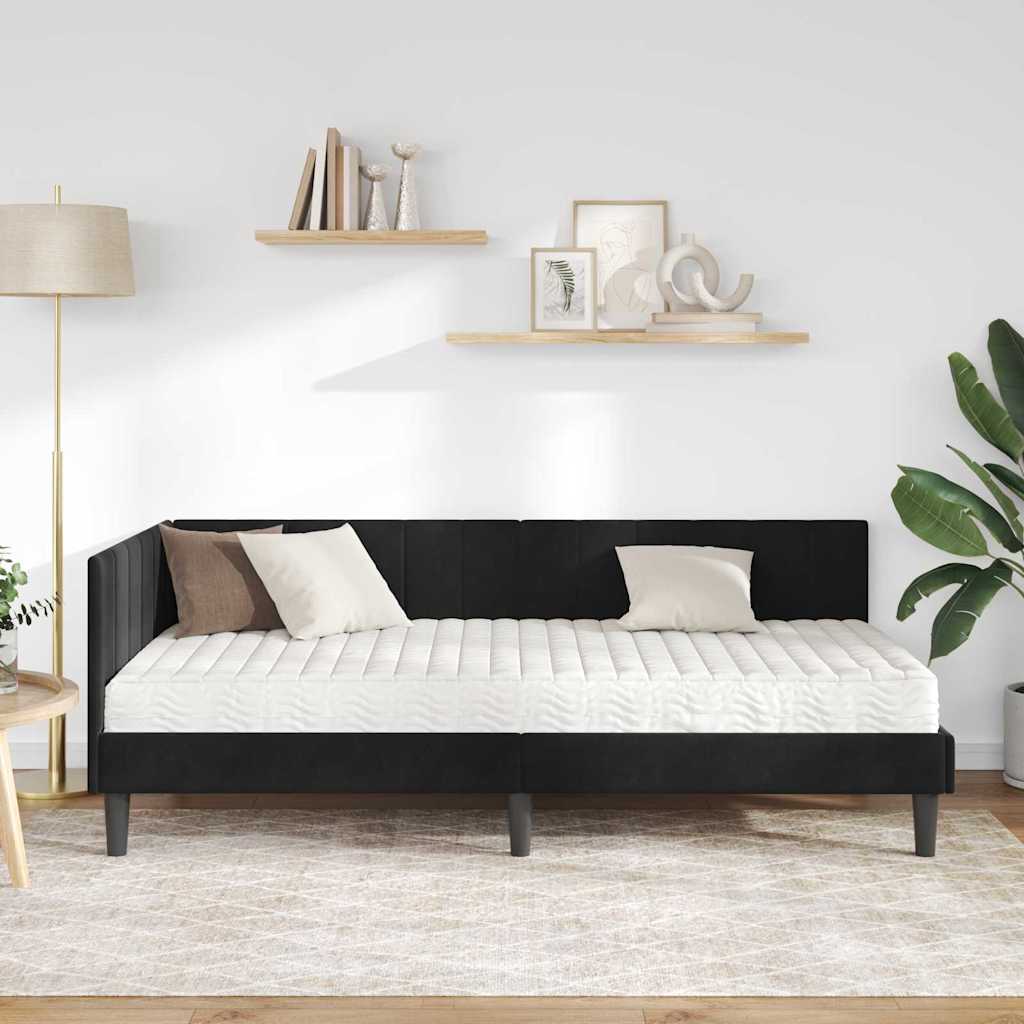 Kampinė lovos konstrukcija Juoda 100 x 200 cm Aksomas