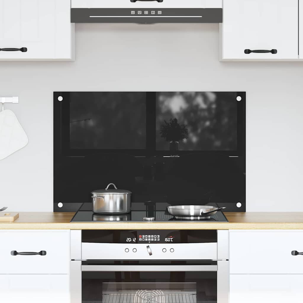 Virtuves aizmugurējā paneļa melns 80 x 50 cm rūdīts stikls