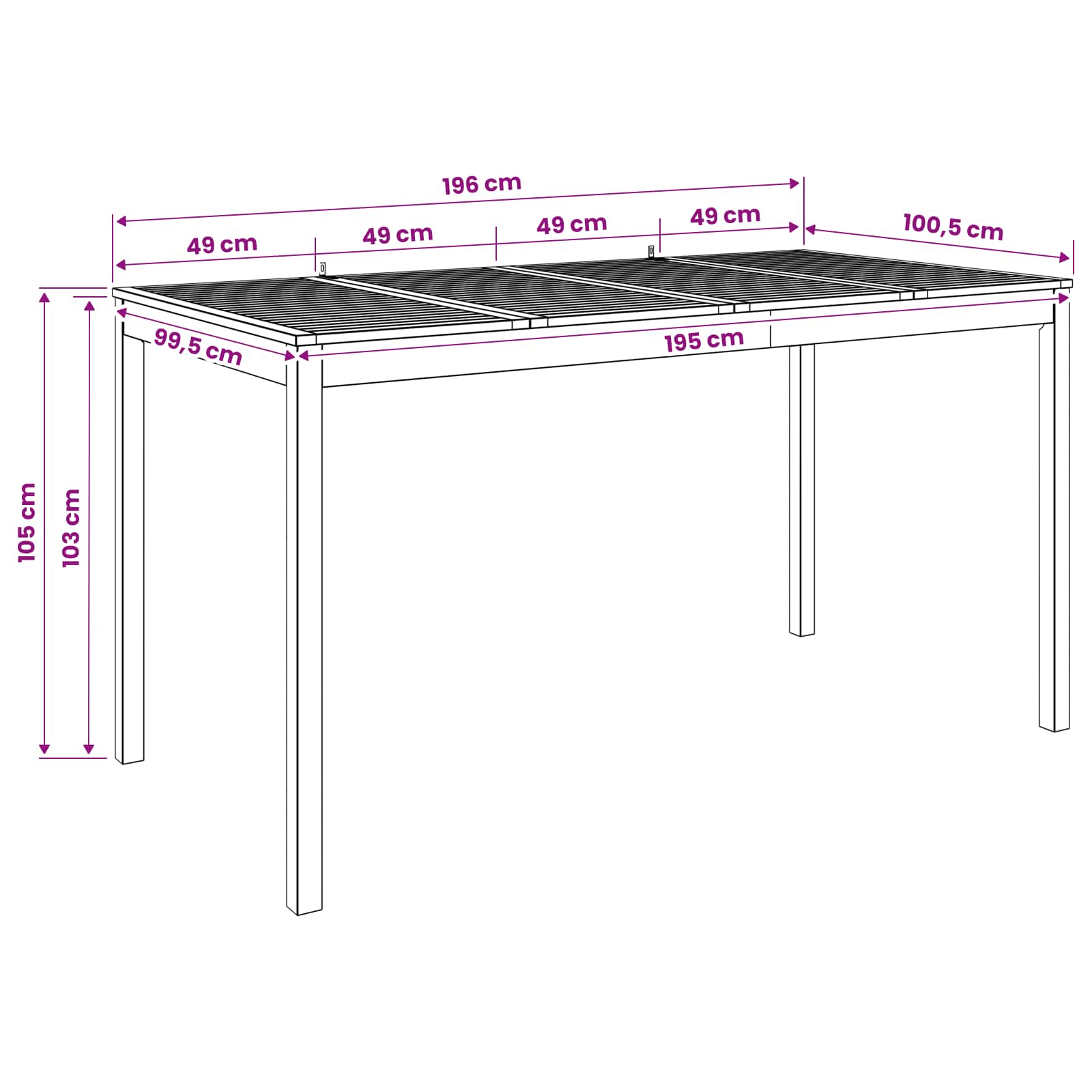 Sodo Baro Stalas Balta 196 x 100 x 105 cm