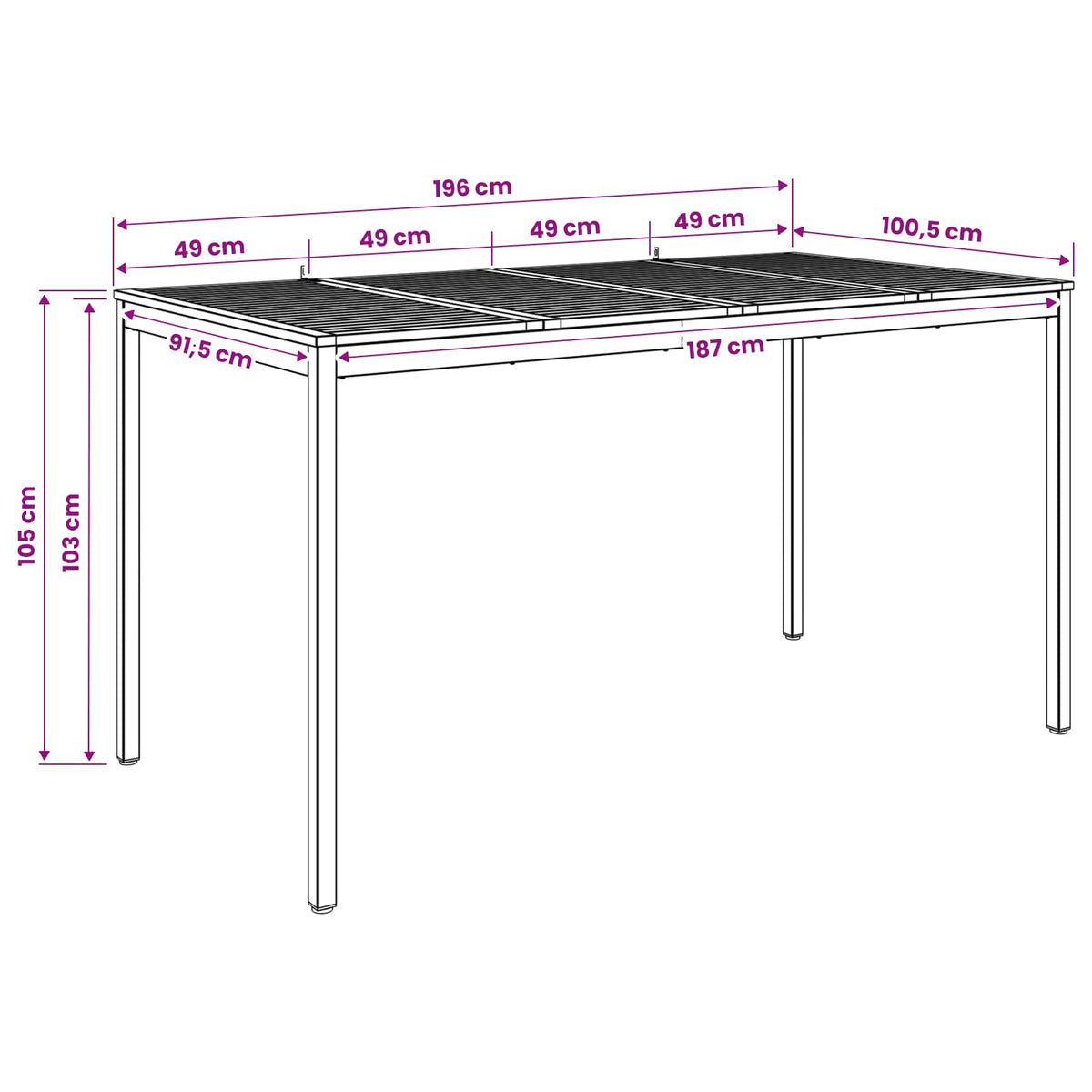 Sodo Baro Stalas Balta 196 x 100,5 x 105 cm