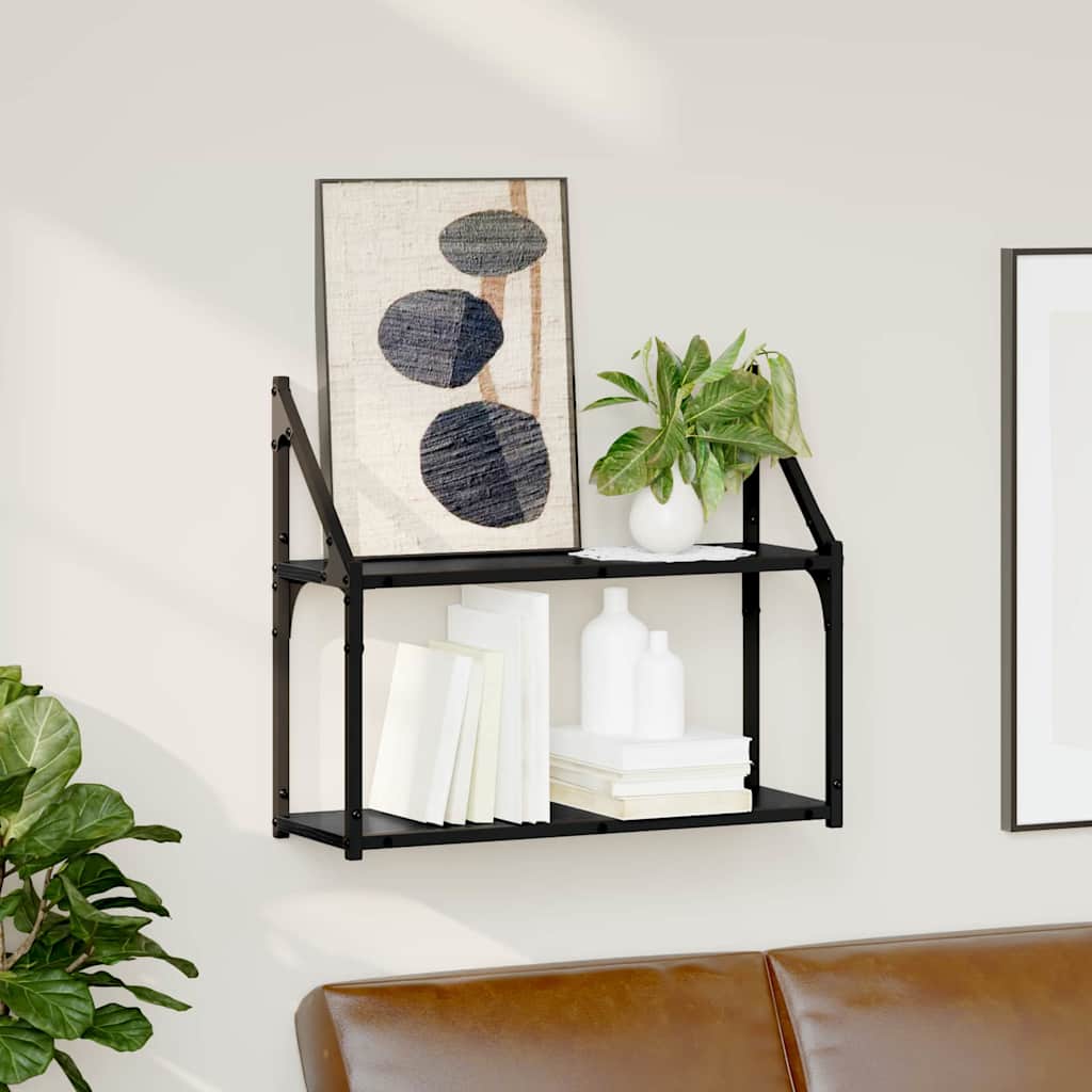 Wall shelf black oak 60 x 21 x 51 cm Engineered wood