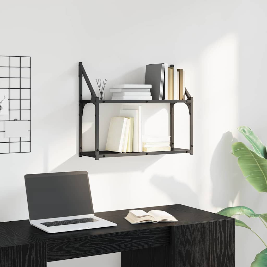 Wall shelf black oak 60 x 21 x 51 cm Engineered wood