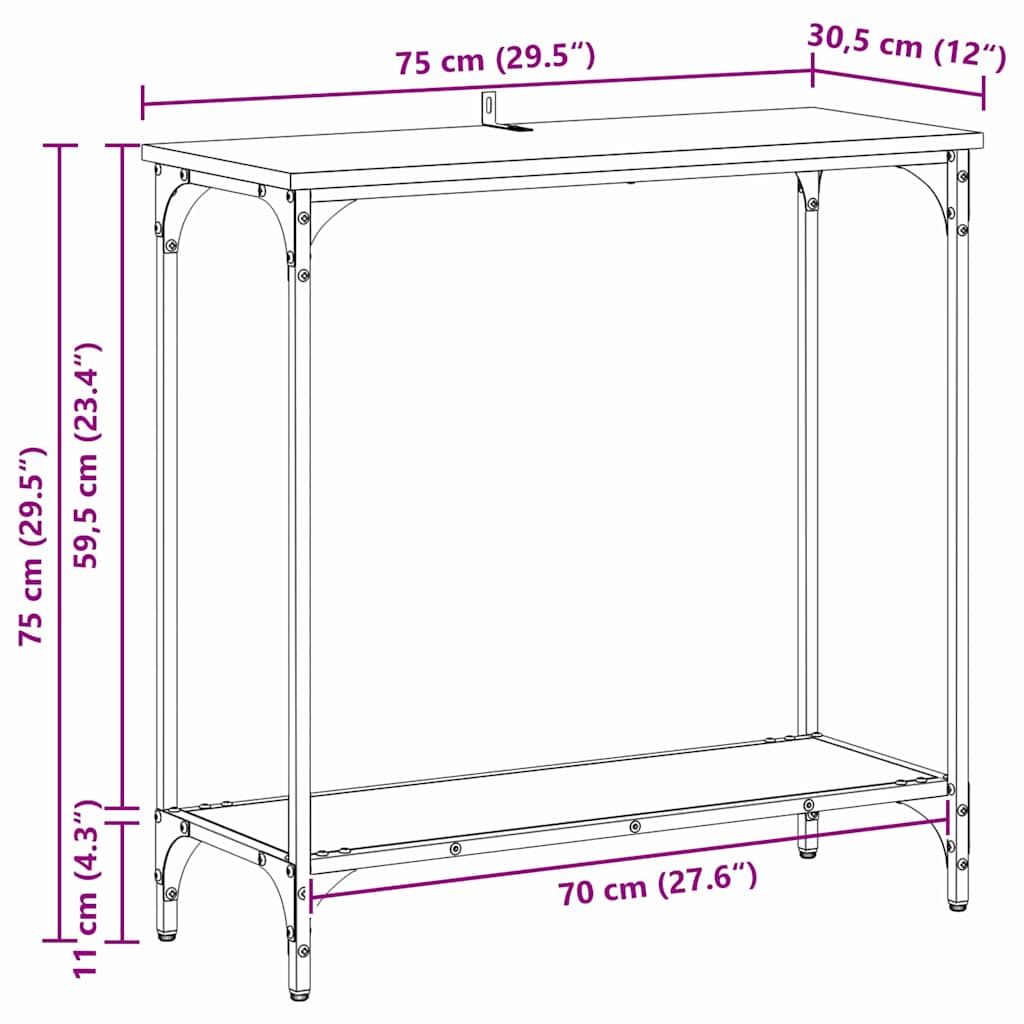 Konsolinis stalas su lentyna artisano ąžuolo 75 x 30.5 x 75 cm