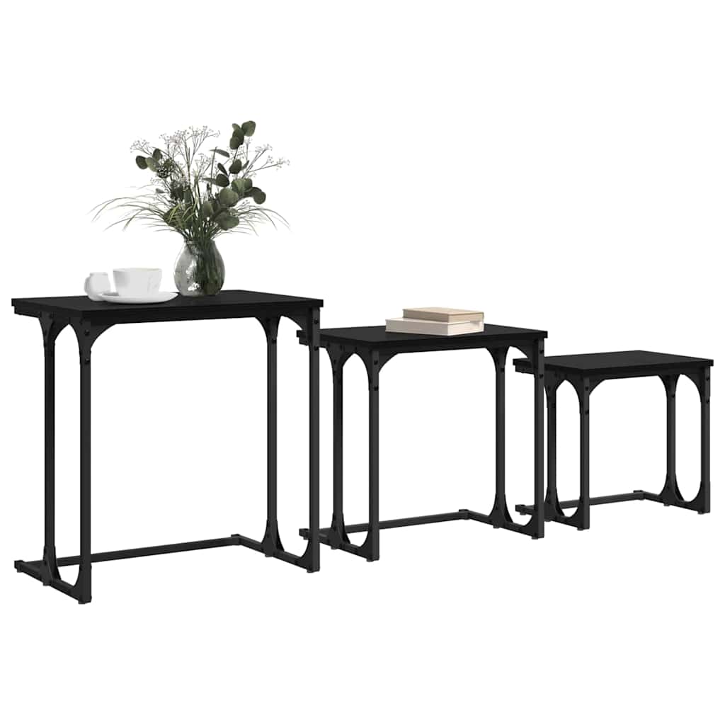 Lizdinių kavos stalas 3 pcs juoda ąžuolo 50.5 x 35 x 53 cm