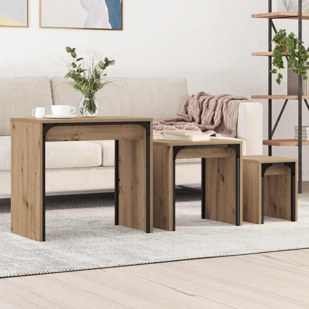 Lizdinių kavos stalas 3 pcs artisano ąžuolo 60 x 35 x 56 cm