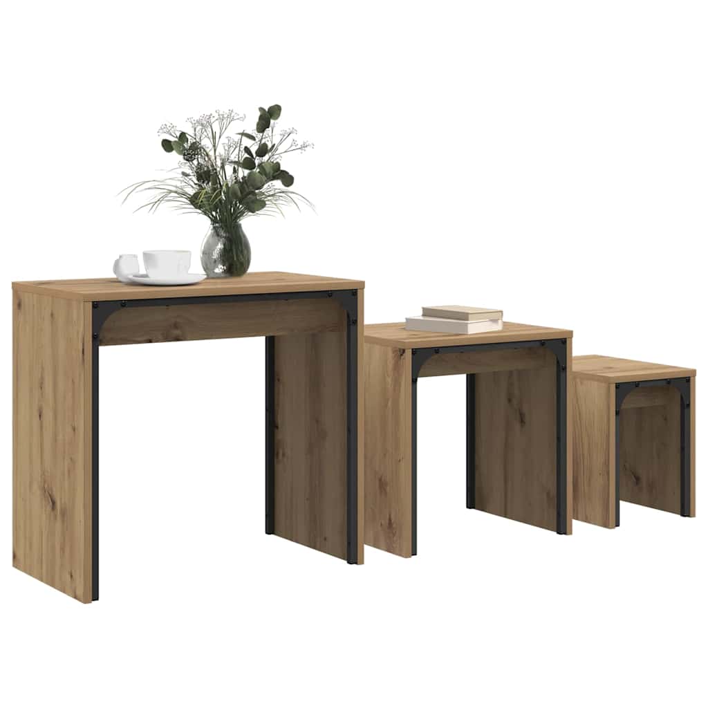 Lizdinių kavos stalas 3 pcs artisano ąžuolo 60 x 35 x 56 cm