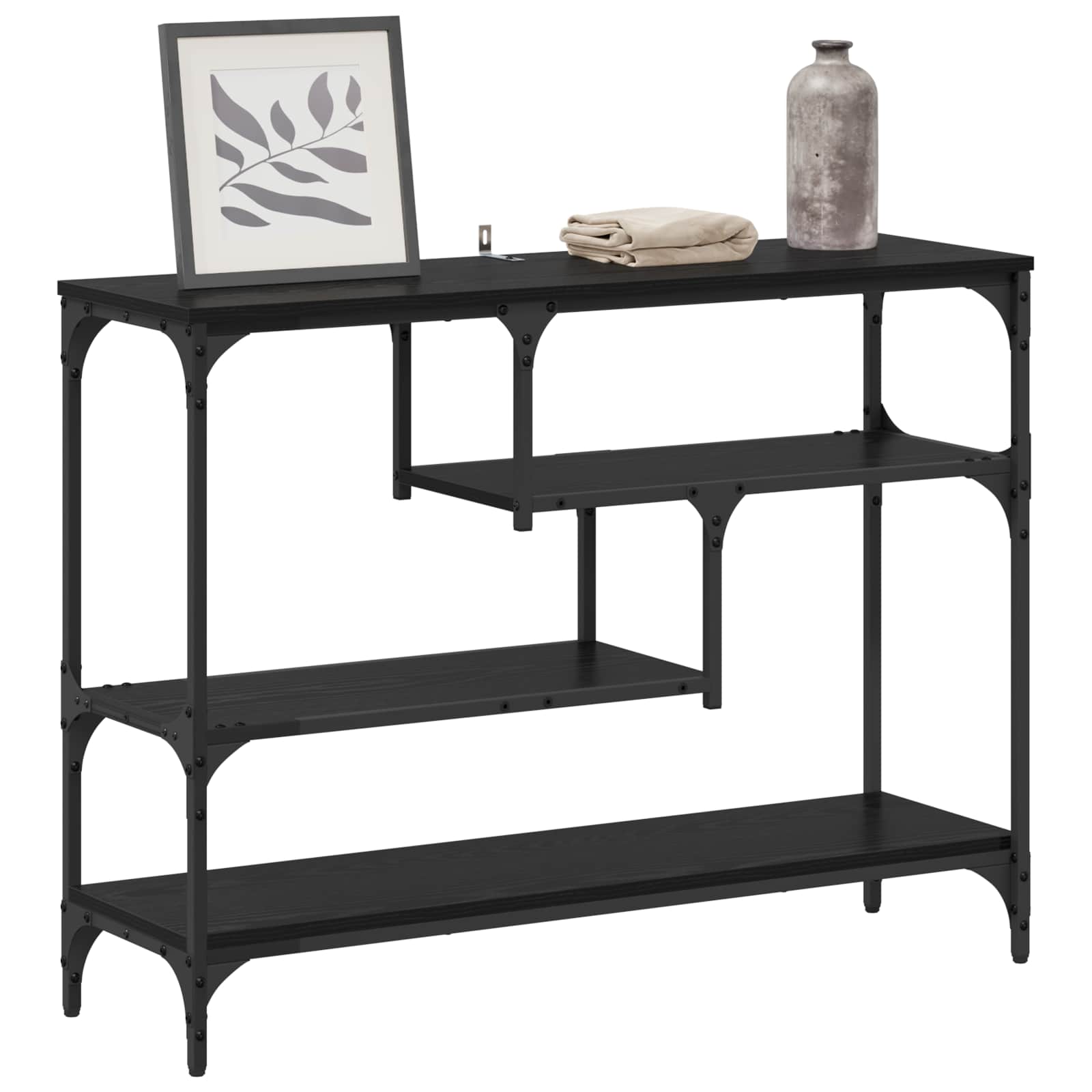 Konsoles galds ar plauktu melns ozols 100 x 30 x 75 cm