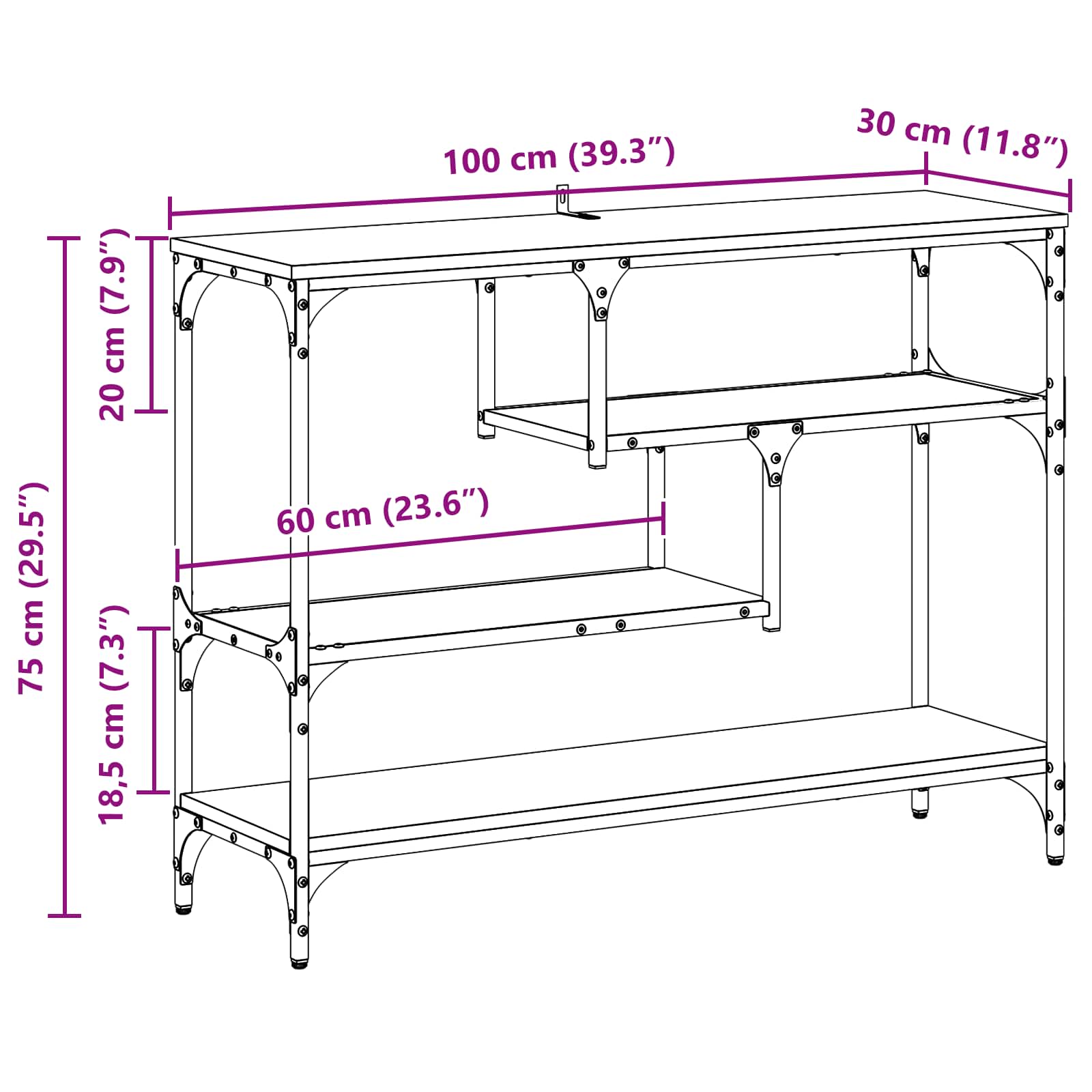 Konsoles galds ar plauktu melns ozols 100 x 30 x 75 cm