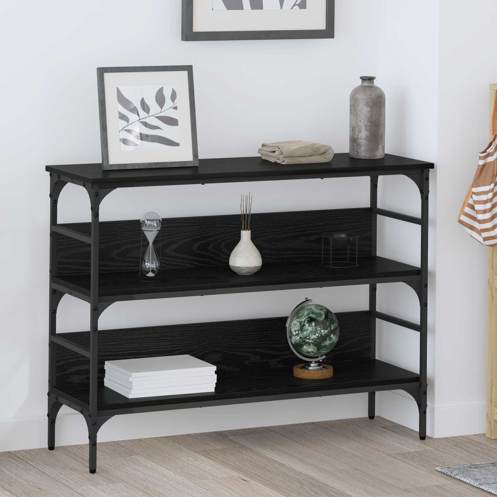 Konsoles galds ar plauktu, melns ozols 100 x 32 x 75 cm