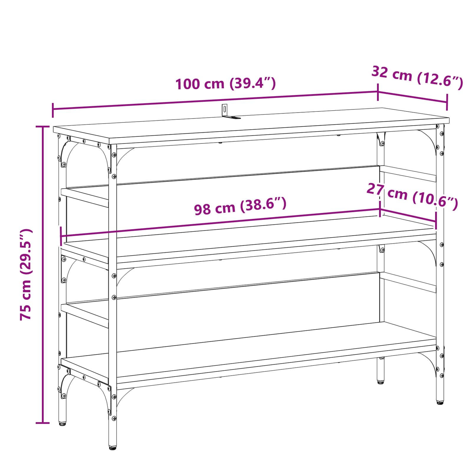 Konsoles galds ar plauktu, melns ozols 100 x 32 x 75 cm