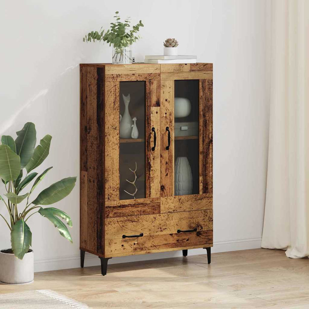 High Cabinet with Drawers Antique Wood 70 x 31 x 115 cm