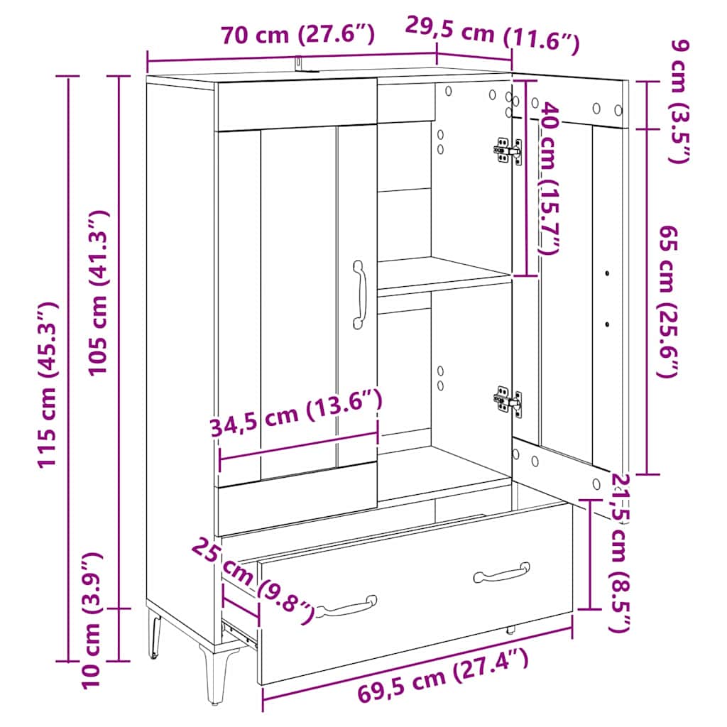 Highboard Artisanal Oak 70 x 31 x 115 cm