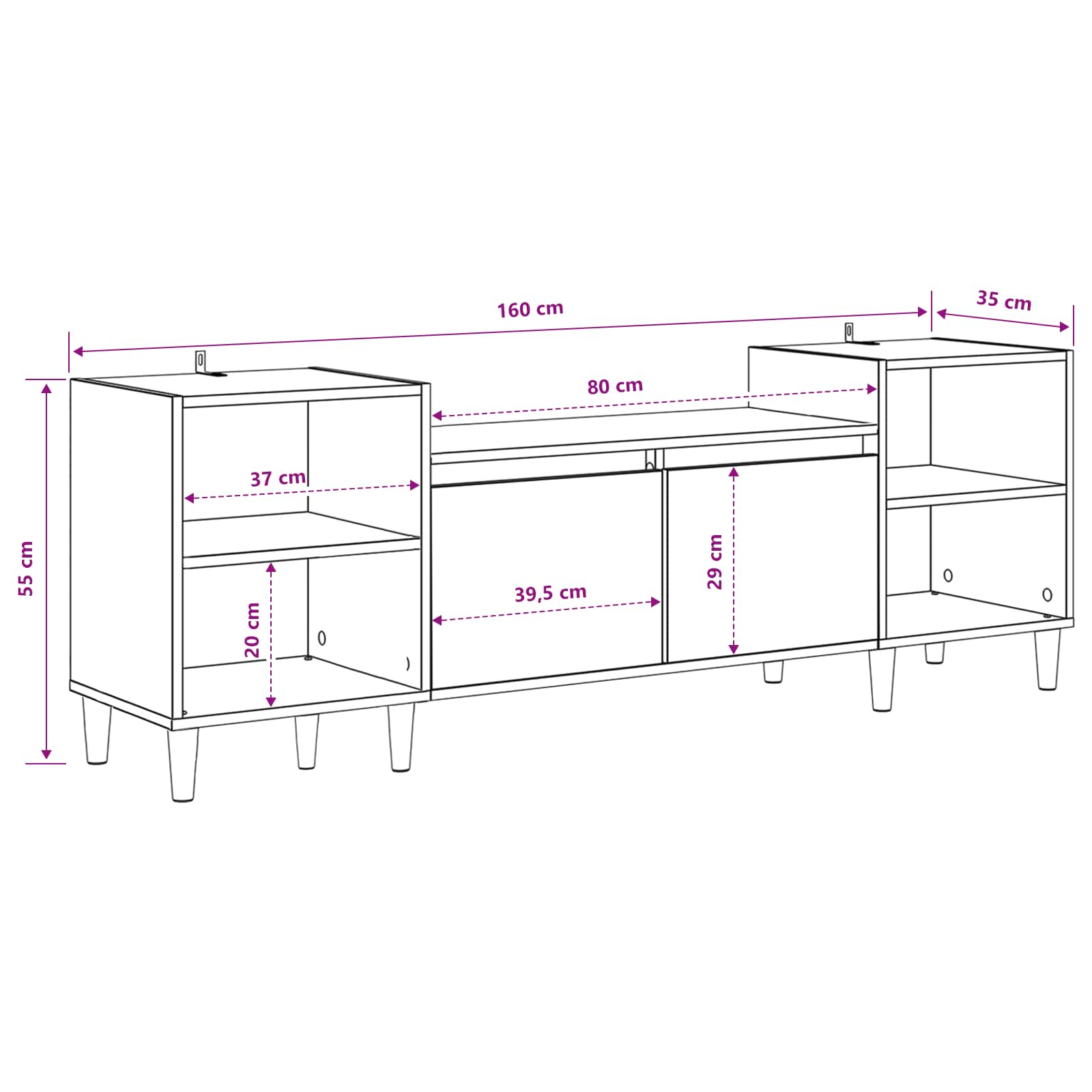 TV Cabinet Black Oak 160 x 35 x 55 cm