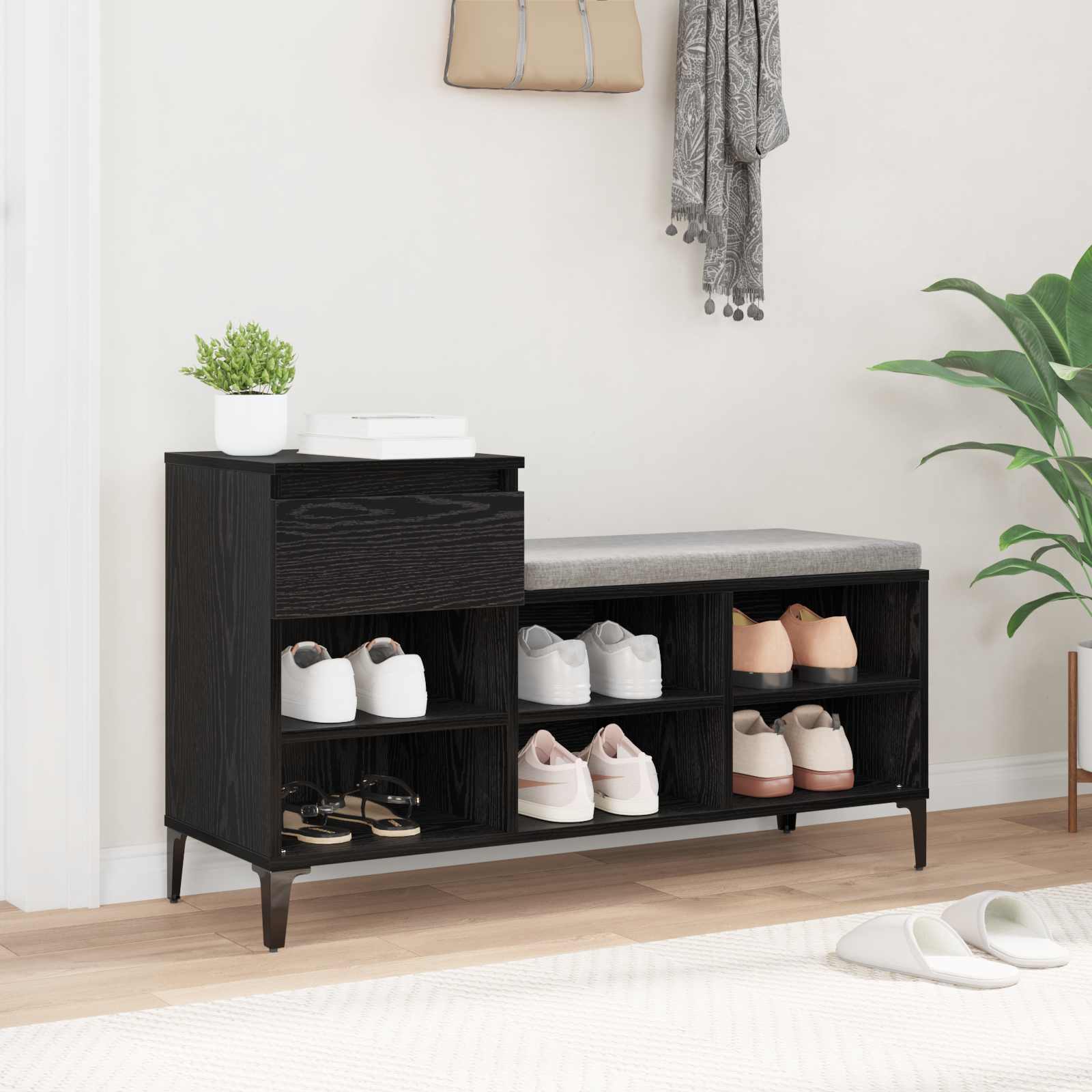 Apavu lāde melna ozolkoka 102 x 36 x 60 cm Apstrādāta koksne