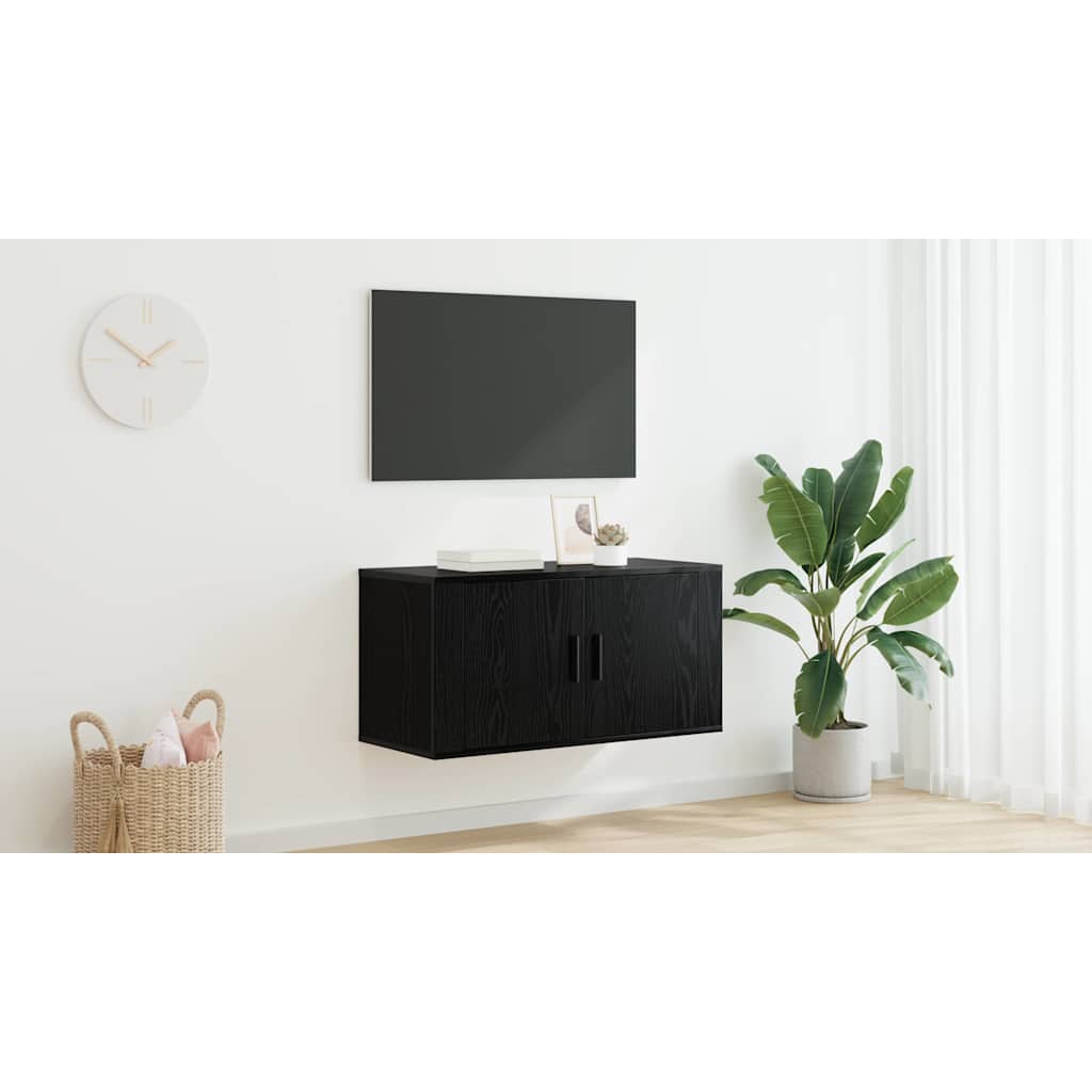 Sieninis televizoriaus kabinetas juoda ąžuolo 80 x 34.5 x 40 cm