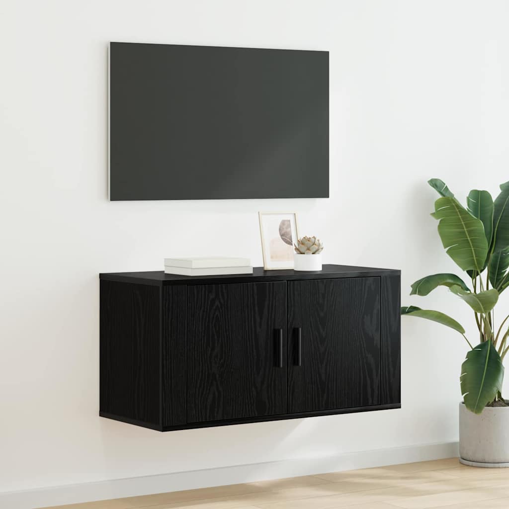 Sieninis televizoriaus kabinetas juoda ąžuolo 80 x 34.5 x 40 cm