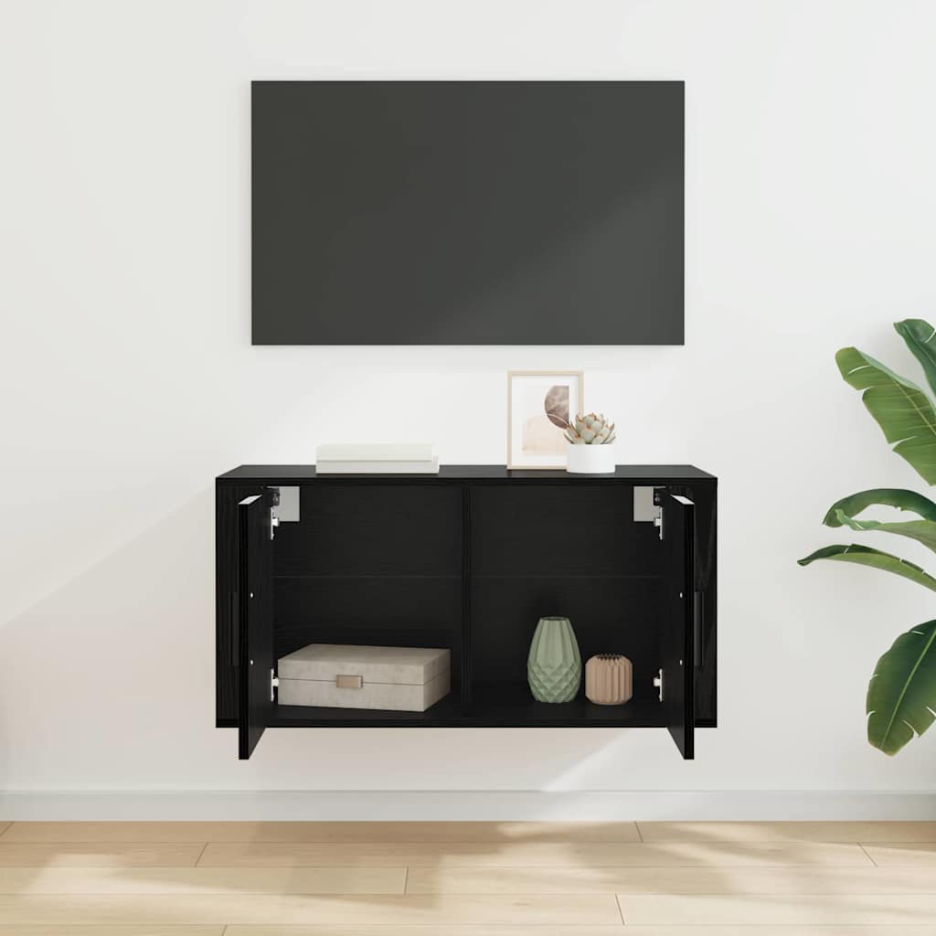 Sieninis televizoriaus kabinetas juoda ąžuolo 80 x 34.5 x 40 cm