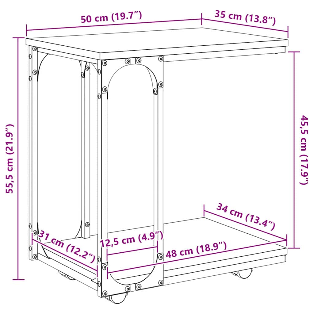 Side Table with Shelf Craftsman Oak 50 x 35 x 55.5 cm