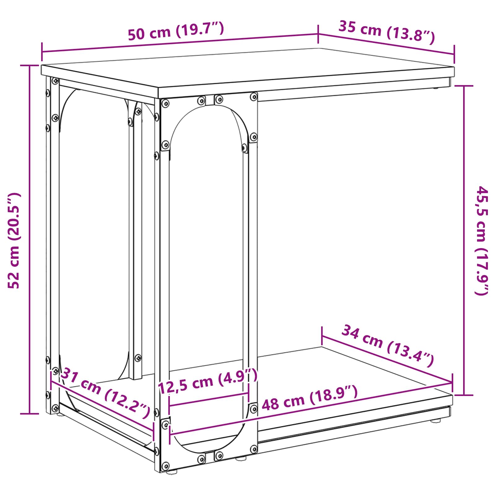 Sānu galds Melns ozols 50 x 35 x 52 cm Inženierijas koksne