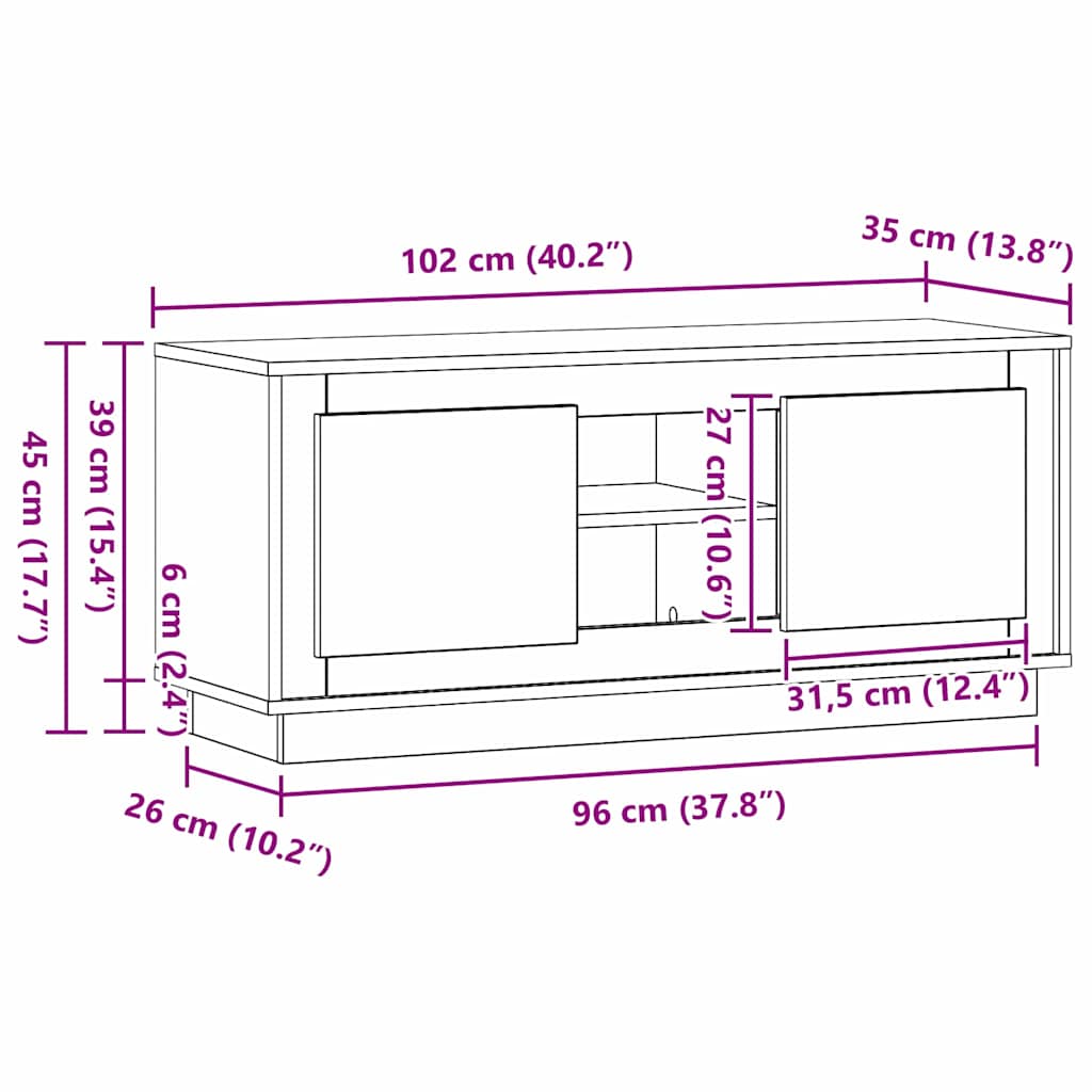 Televizoriaus spintelė Juodas ąžuolas 102 x 35 x 45 cm