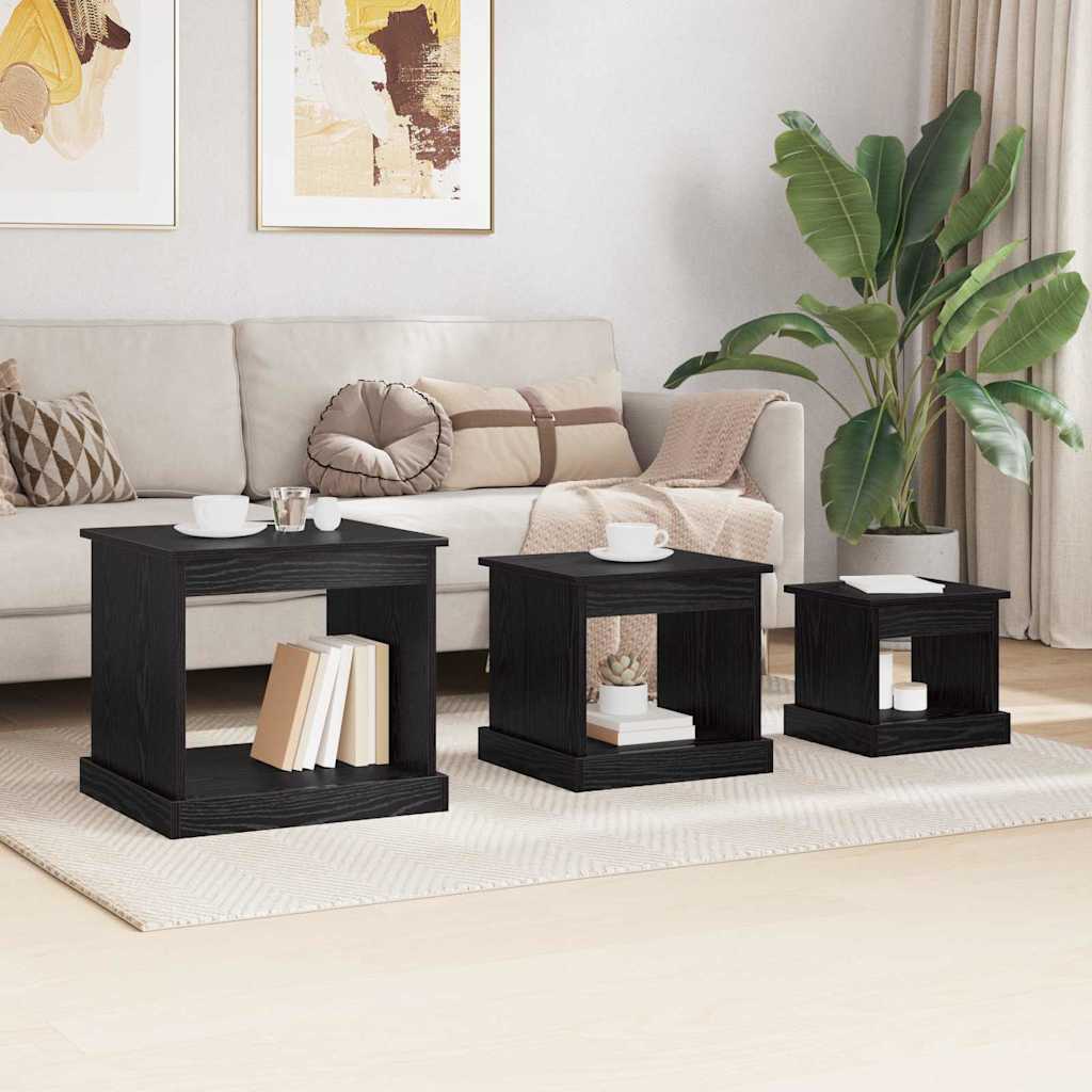 Coffee tables 3 pcs Black oak Engineered wood