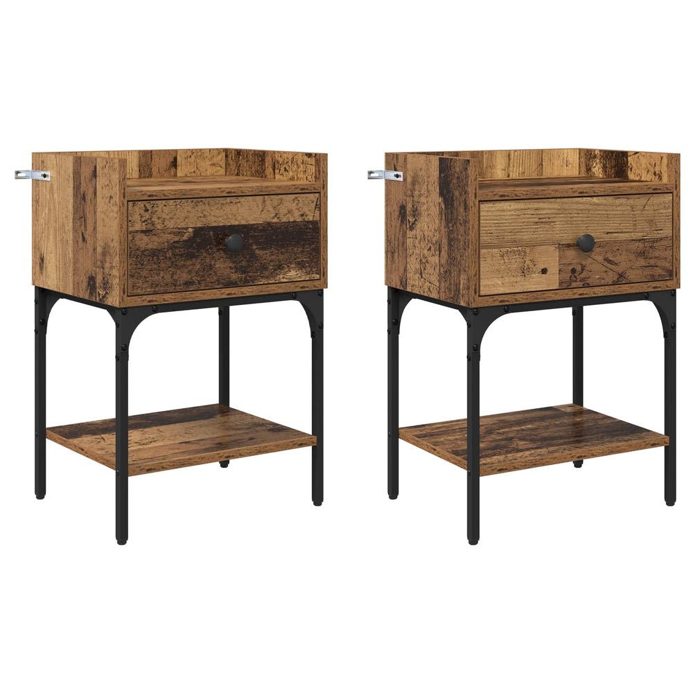 Naktinis staliukas su stalčių 2 pcs Senas medis 40 x 29 x 60 cm