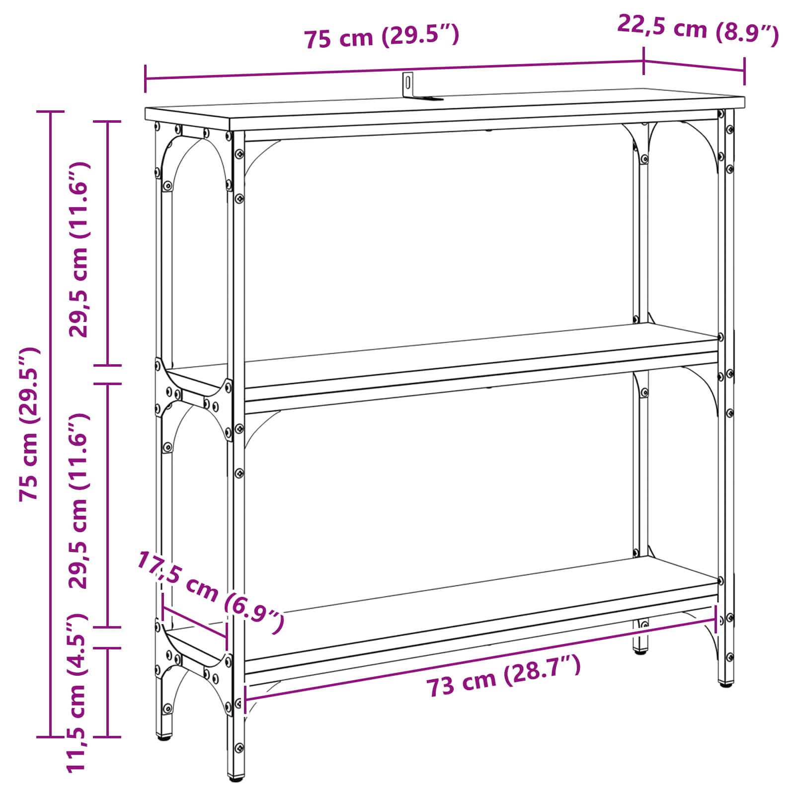 Konsolinis stalas su lentyna Senas medis 75 x 22,5 x 75 cm