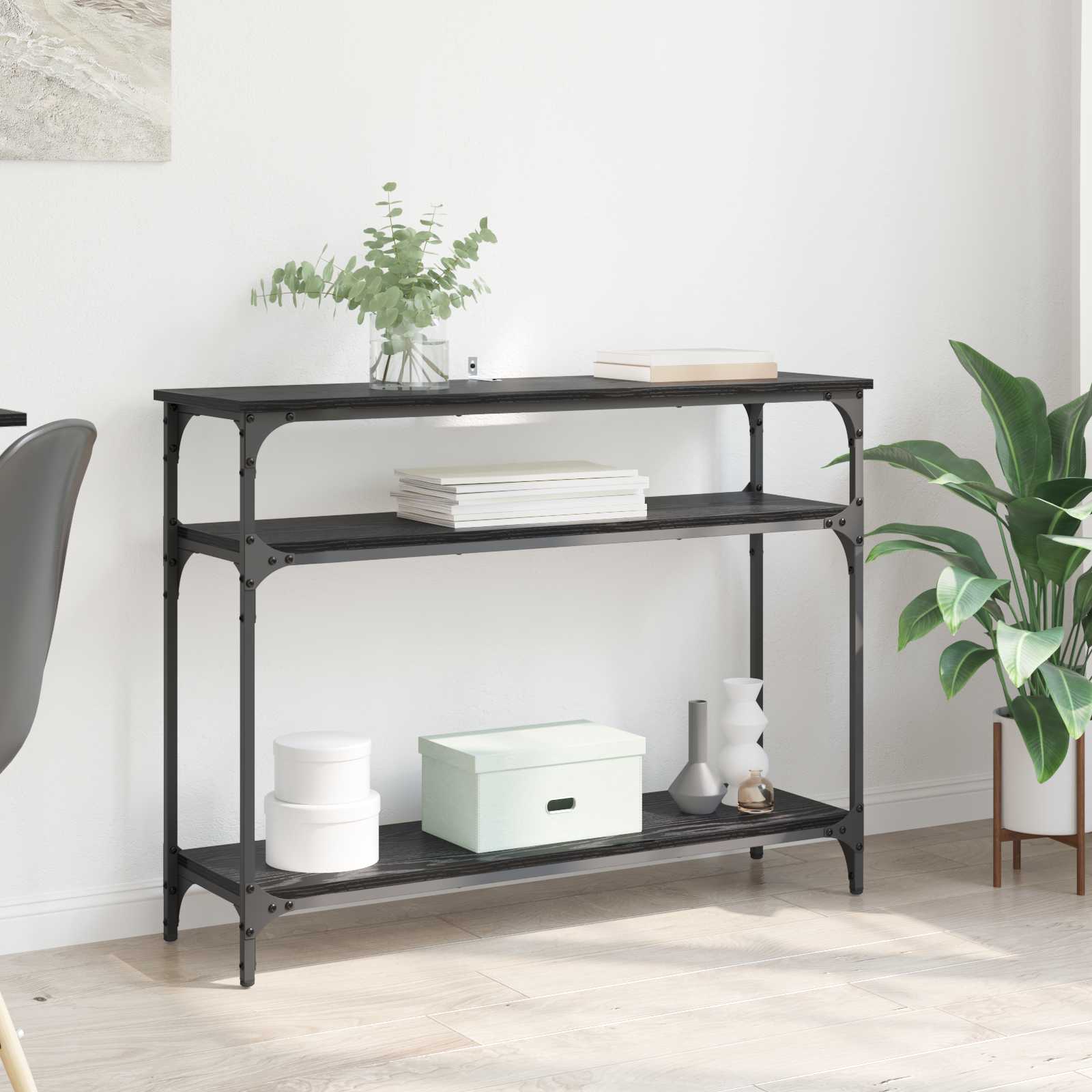 Konsoles galds ar plauktu melns ozols 100 x 29 x 75 cm