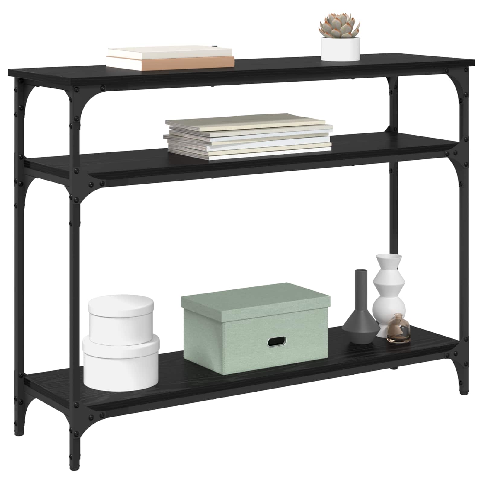 Konsoles galds ar plauktu melns ozols 100 x 29 x 75 cm