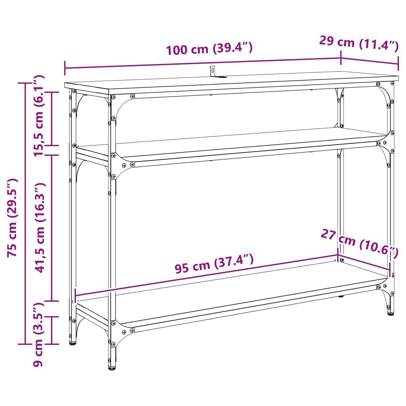 Konsoles galds ar plauktu melns ozols 100 x 29 x 75 cm