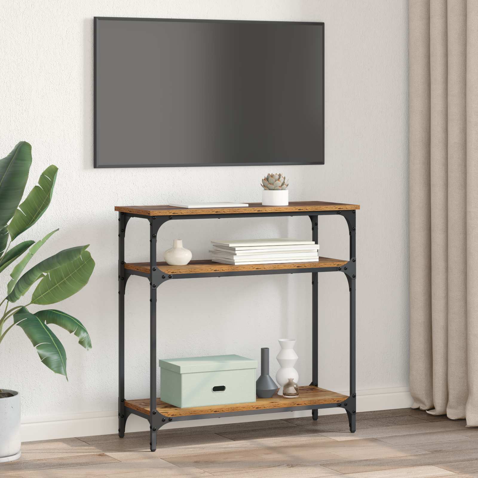 Konsolinis stalas su lentyna Senovinis medis 75 x 29 x 75 cm