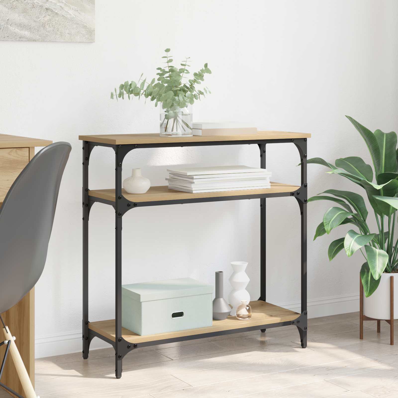 Konsoles galds ar plauktu amatnieku ozols 75 x 29 x 75 cm