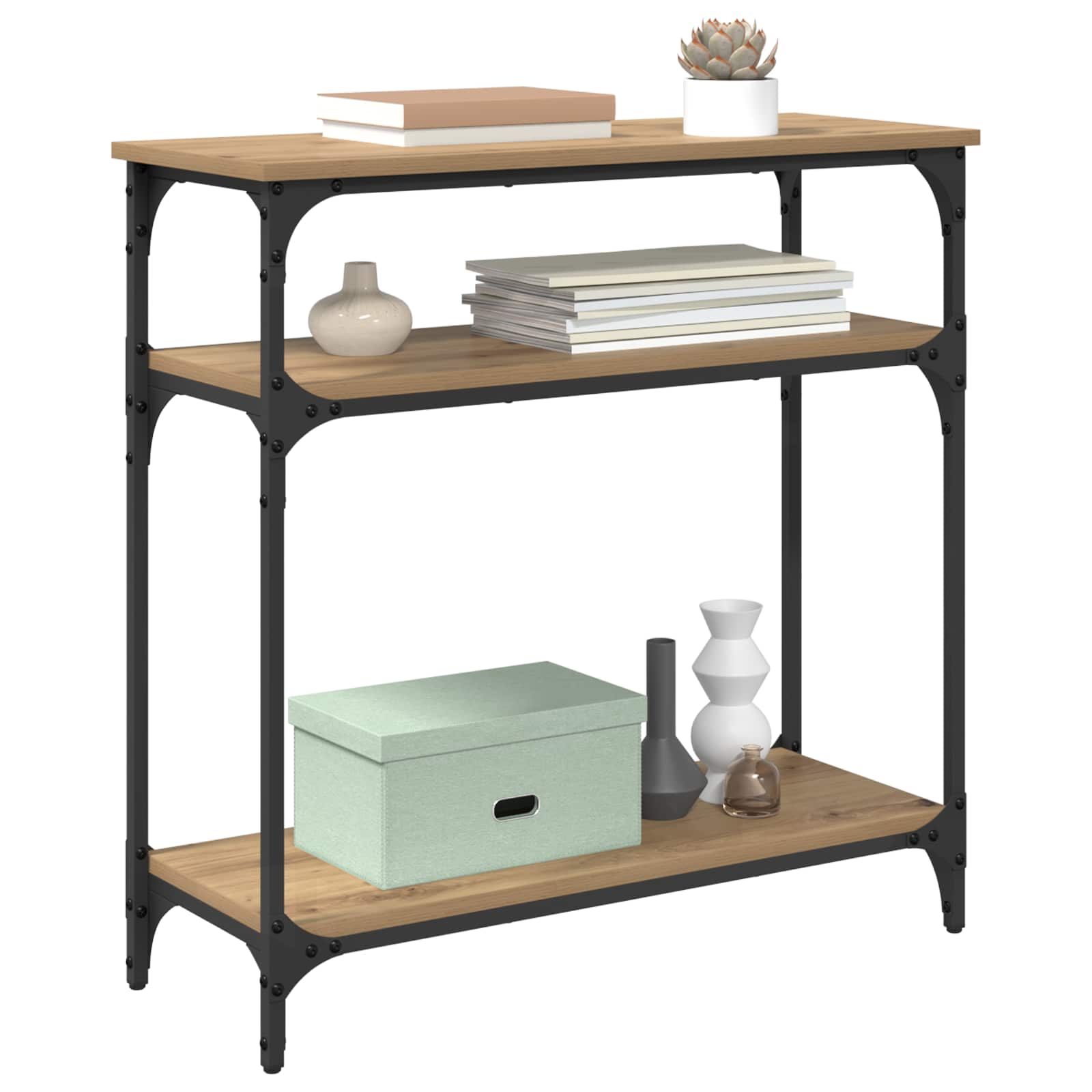 Konsoles galds ar plauktu amatnieku ozols 75 x 29 x 75 cm