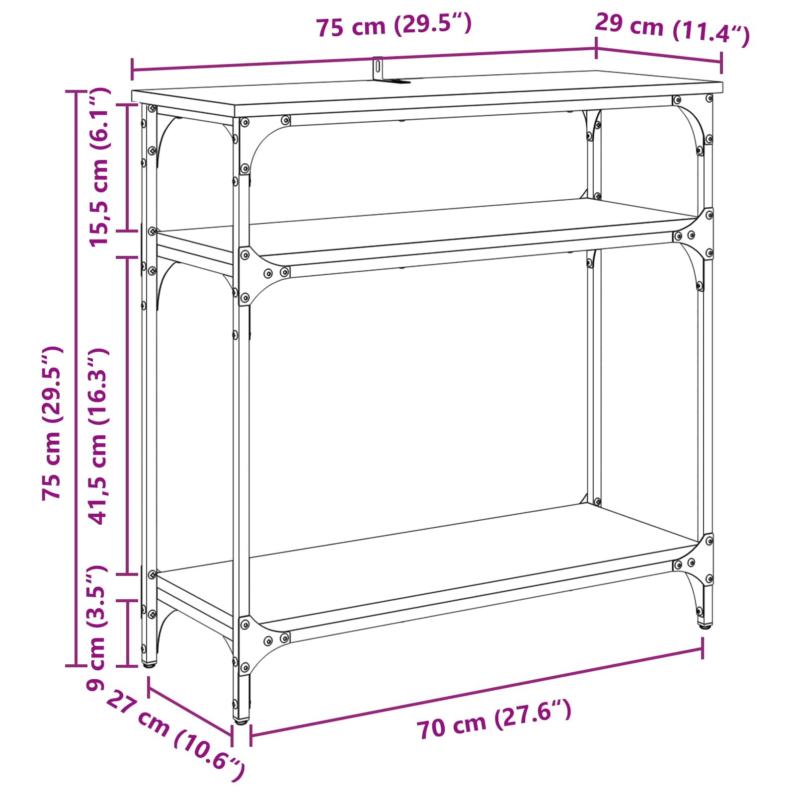Konsoles galds ar plauktu amatnieku ozols 75 x 29 x 75 cm