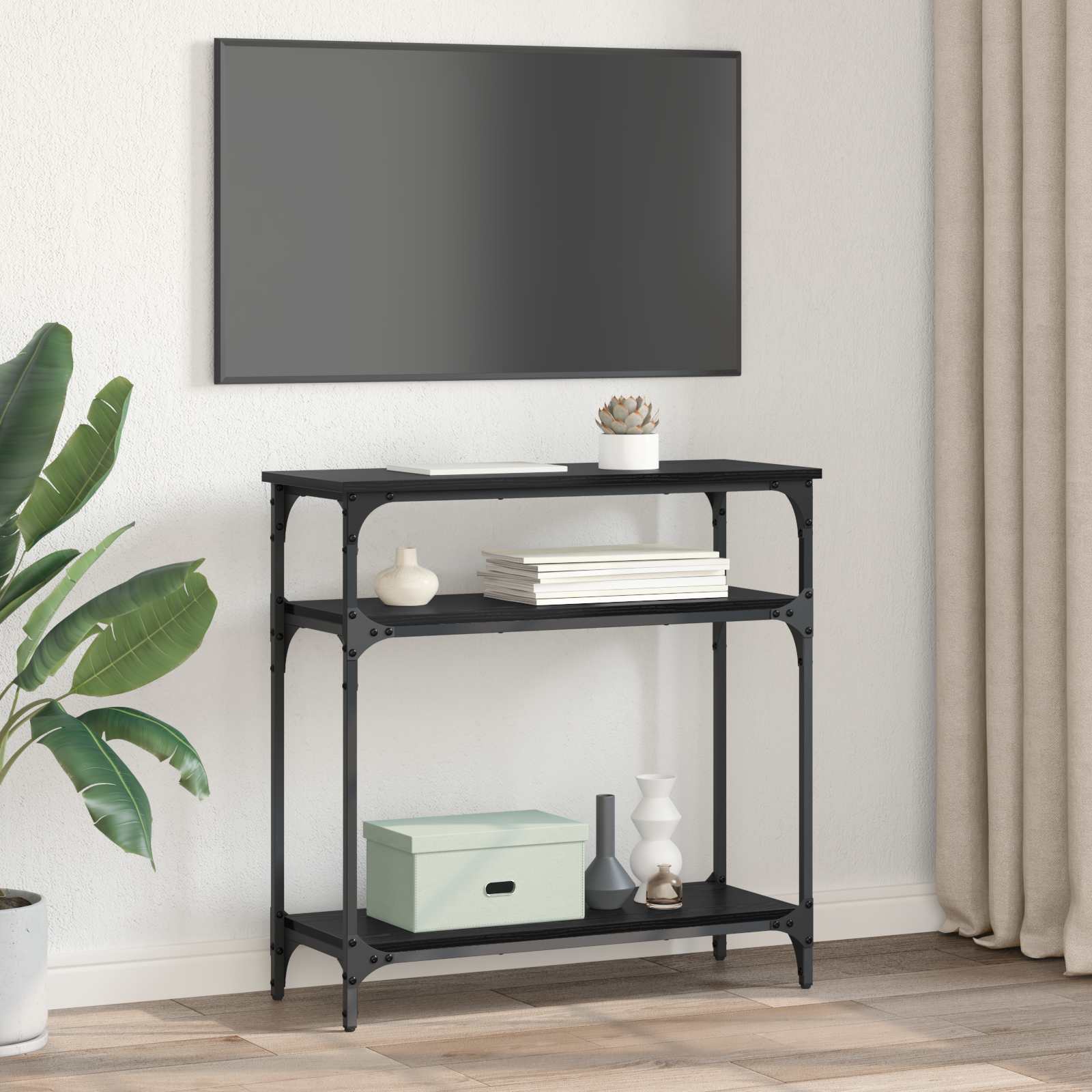 Konsolinis stalas su lentyna Juodas ąžuolas 75 x 29 x 75 cm