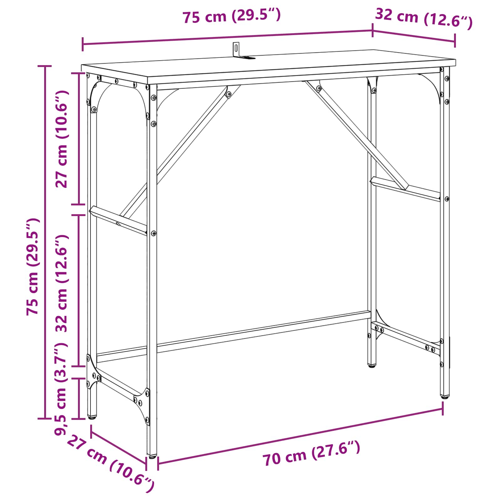 Konsoles galds Vecais koks 75 x 32 x 75 cm Apstrādāta koksne