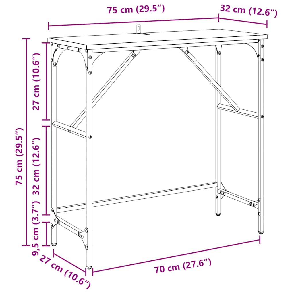 Konsolinis stalas Juodas ąžuolas 75 x 32 x 75 cm