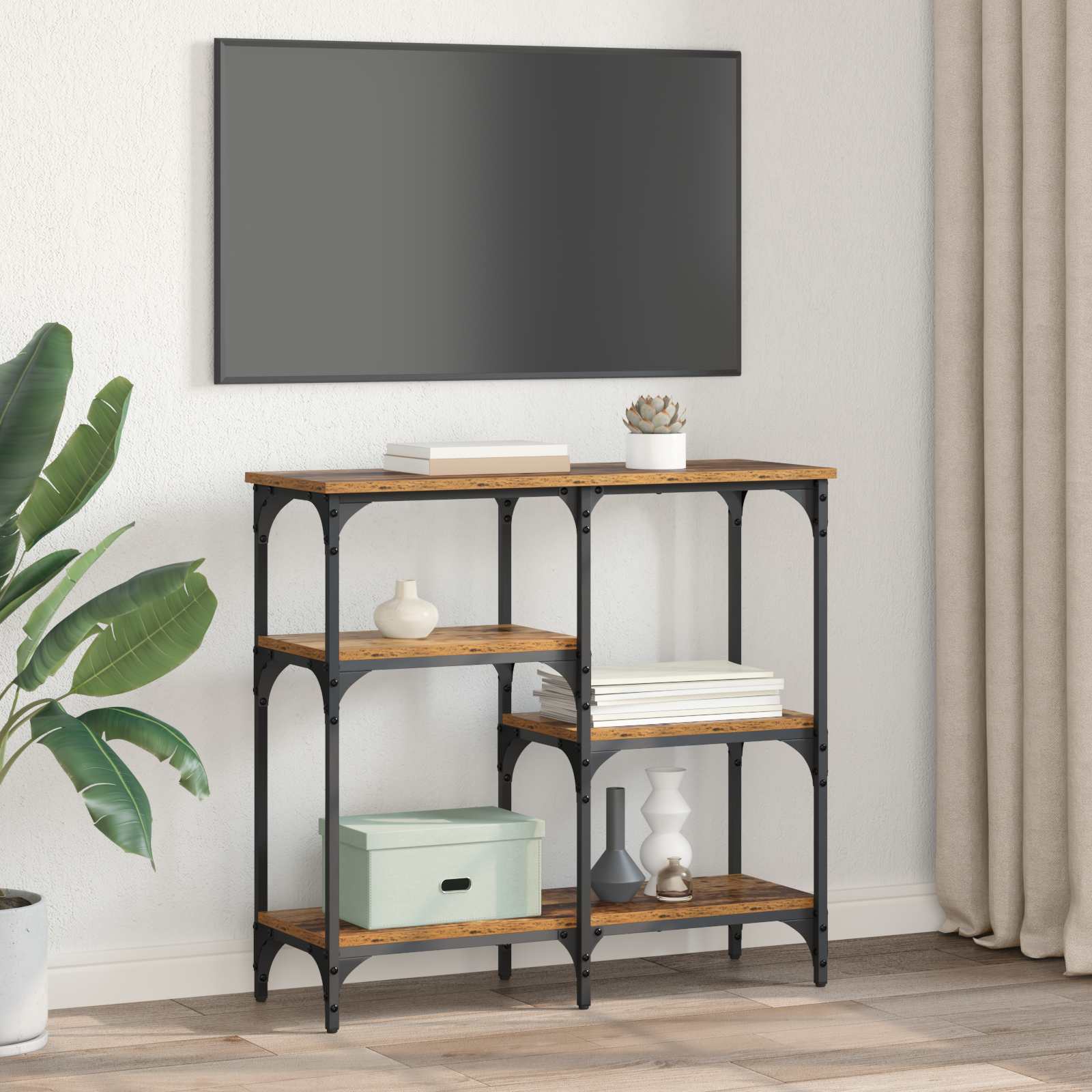 Konsolinis stalas su lentyna Senovinis medis 80 x 29 x 75 cm