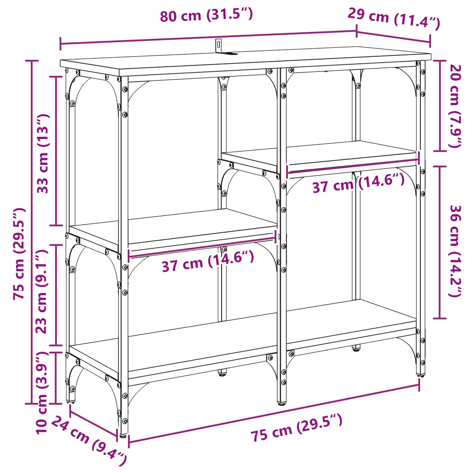 Konsolinis stalas su lentyna Senovinis medis 80 x 29 x 75 cm