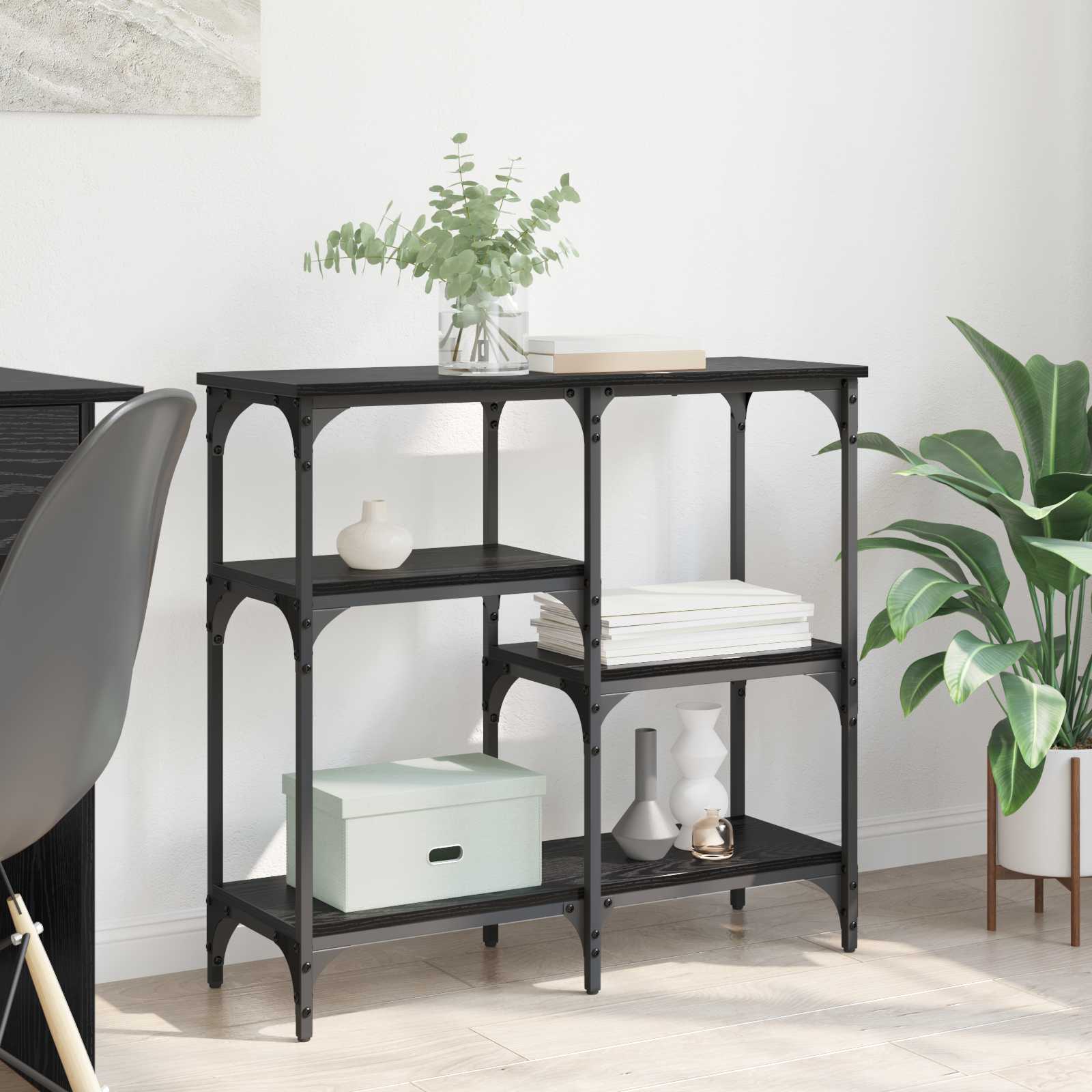 Konsoles galds ar plauktu melns ozols 80 x 29 x 75 cm